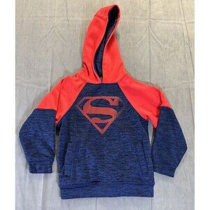 Boys Superman Hoodie Superhero XS Pull Red Blue Hood Logo Lightweight Kids